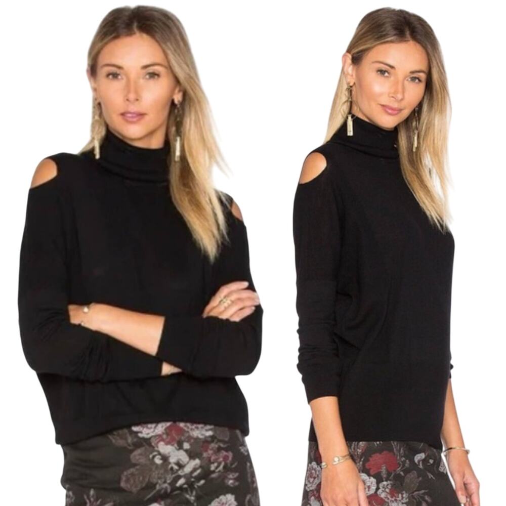 Vince Merino Wool Turtleneck Sweater Cut Shoulder Black Womens Medium
